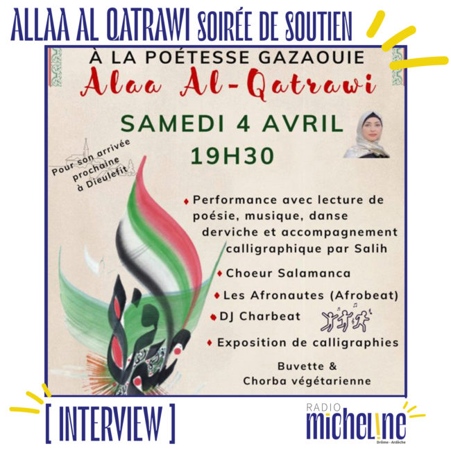 Soirée de Soutien à la poétesse Alaa Al Qatrawi à Souspierre le 4 avril